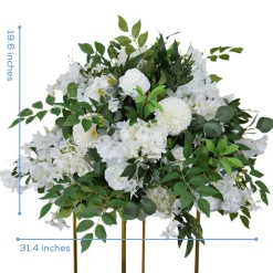 LUXE White Rose & Pompom Green Leaf Mixed Floral Table Centerpiece - 24 Inches