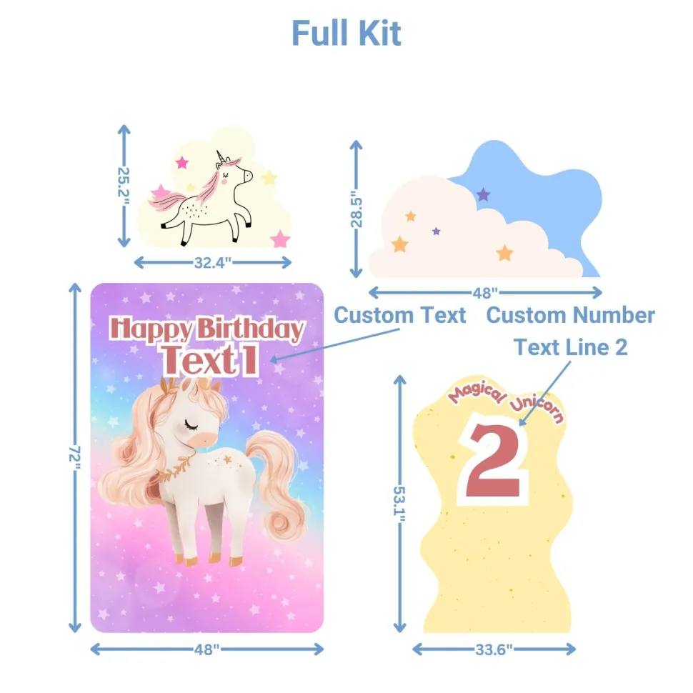 Magical Unicorn 2 Foam Core Birthday Backdrop Kit by PopScene™