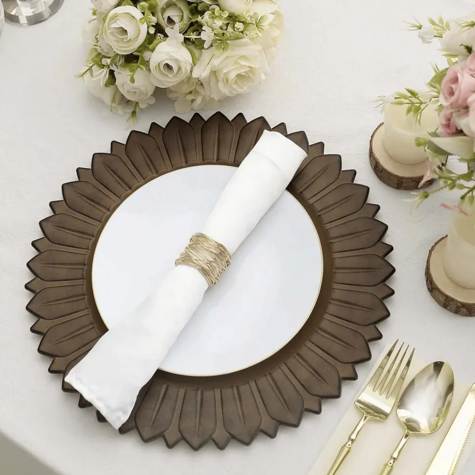 13" Matte Natural Plastic Charger Plates with Sunflower Rim - 6 Pieces