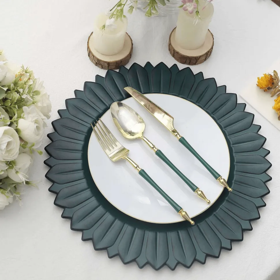 13" Matte Teal Plastic Charger Plates with Sunflower Rim - 6 Pieces