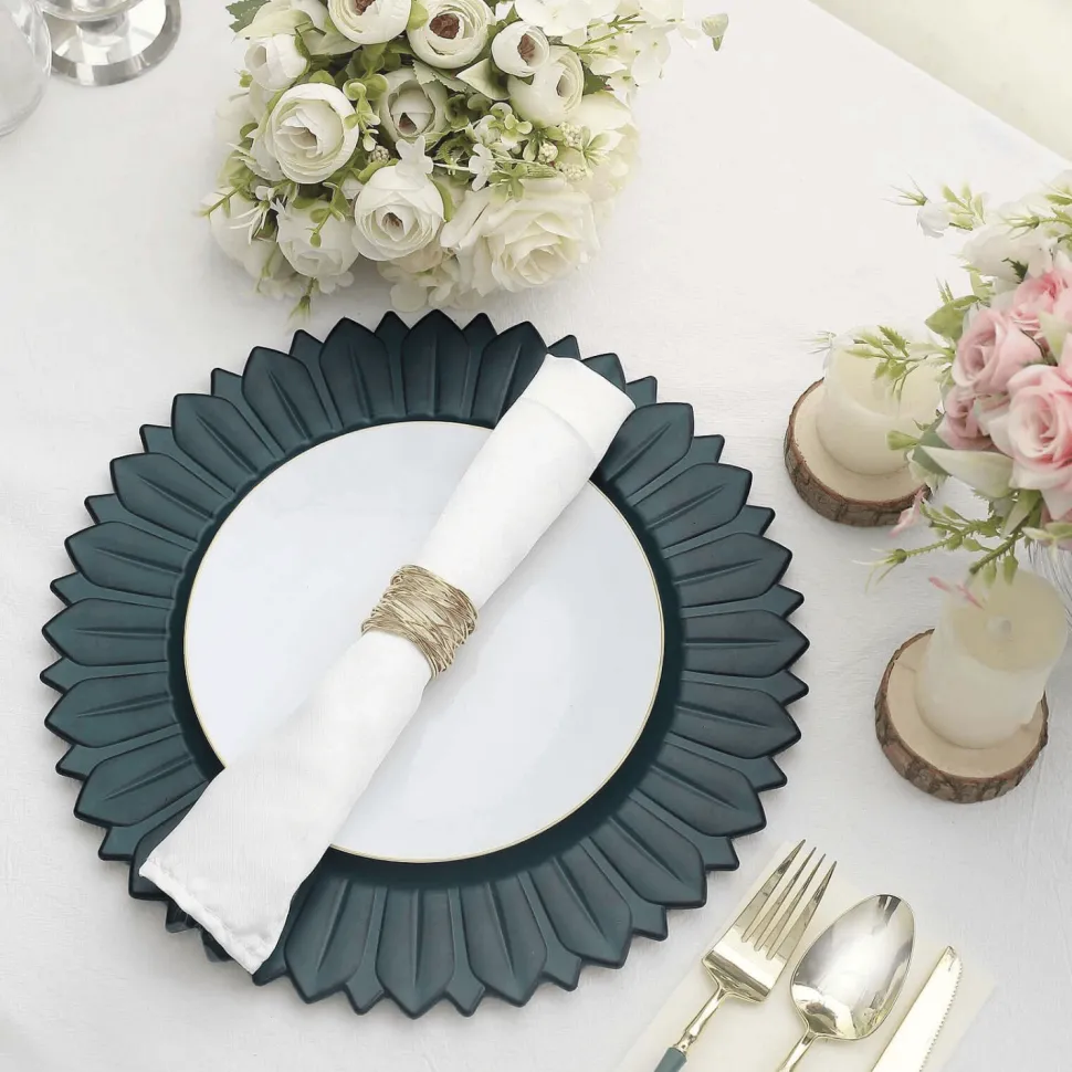 13" Matte Teal Plastic Charger Plates with Sunflower Rim - 6 Pieces