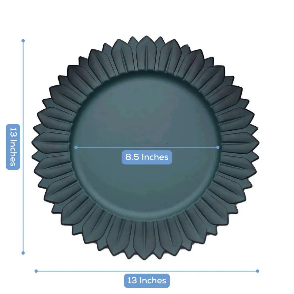 13" Matte Teal Plastic Charger Plates with Sunflower Rim - 6 Pieces