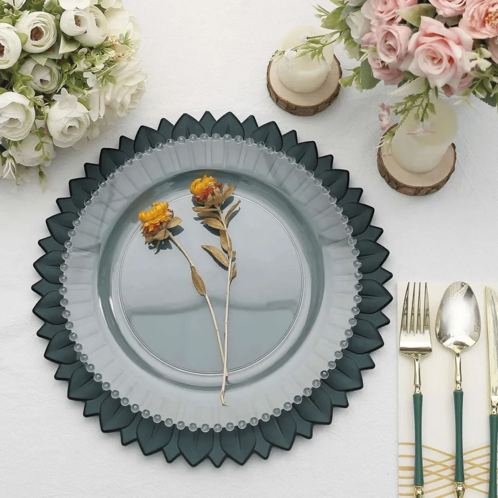 13" Matte Teal Plastic Charger Plates with Sunflower Rim - 6 Pieces