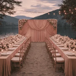 Mauve Cinnamon Rose Sheer Chiffon Valance Curtain – Curved Backdrop Swag Topper with Rod Pocket (4ft Wide x 4ft, 5ft, 6ft Height Options)