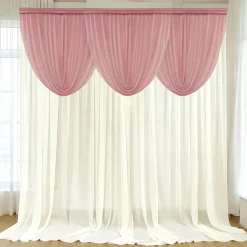Mauve Cinnamon Rose Sheer Chiffon Valance Curtain – Curved Backdrop Swag Topper with Rod Pocket (4ft Wide x 4ft, 5ft, 6ft Height Options)