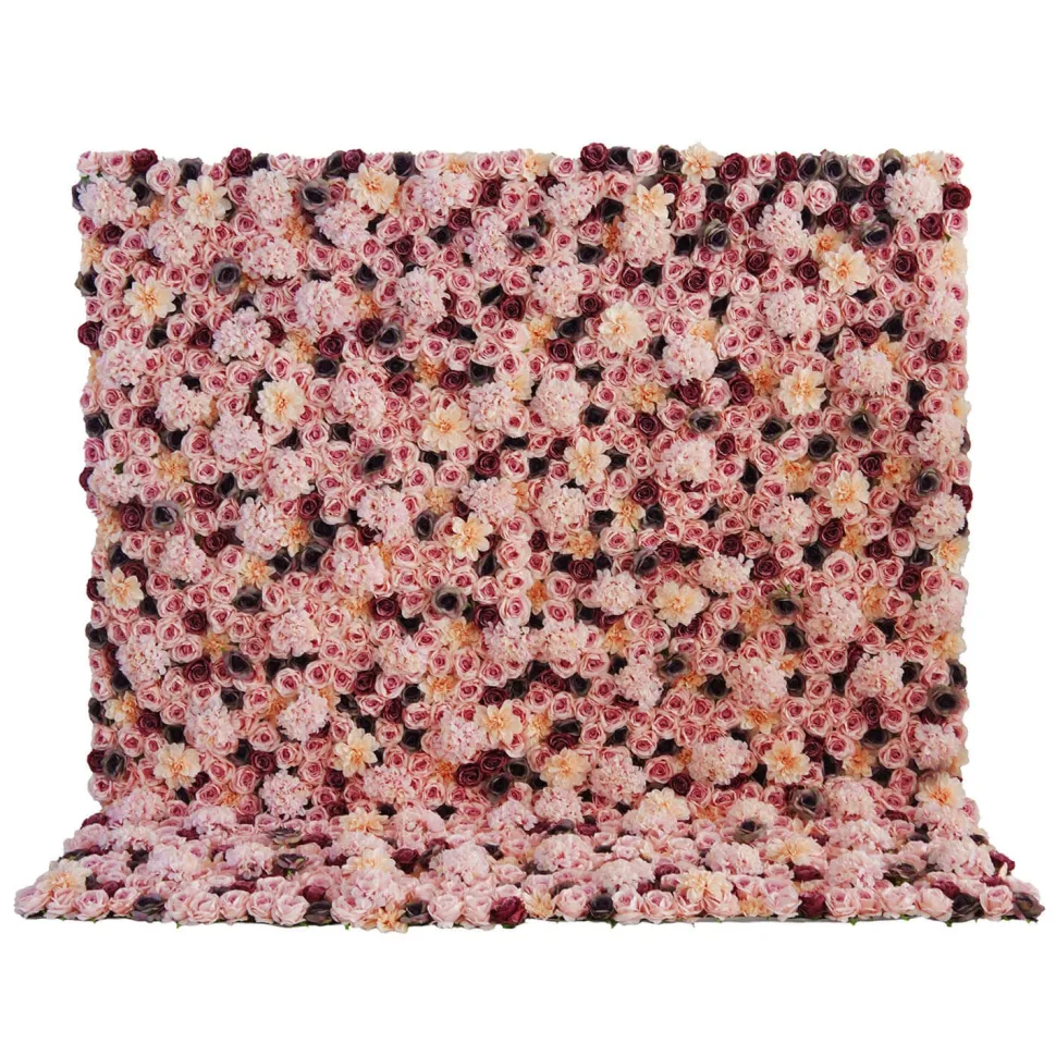 Mixed Pinks & Maroon Florals - Curtain Style Floral Wall - Easy Install! Select Size