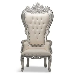 Monarch Throne Chair - Ivory Vinyl/Silver Frame