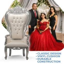 Monarch Throne Chair - Ivory Vinyl/Silver Frame