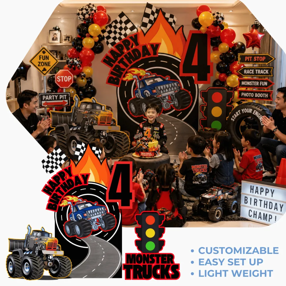 Monster Trucks Foam Core Birthday Backdrop Kit by PopScene™