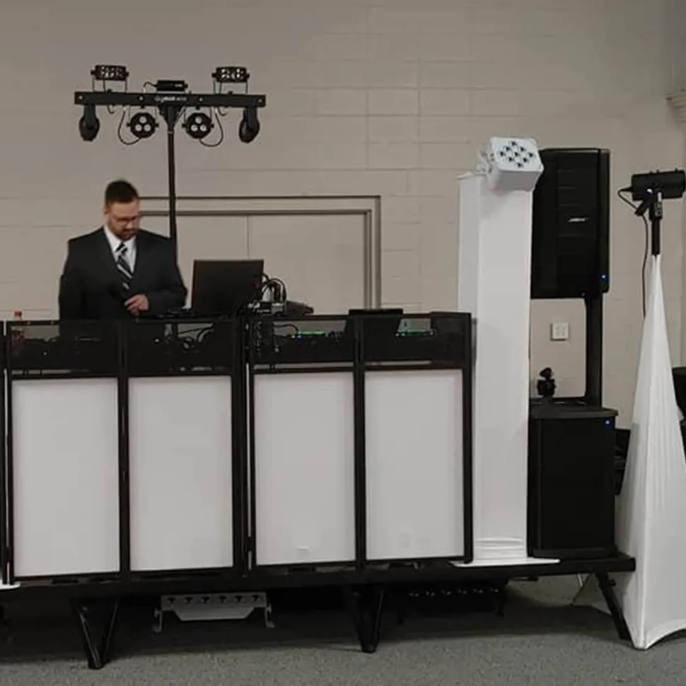 MyStage - 8’x8’ Portable Stage with Rails & Skirts - Adjustable Height (Set of 4)