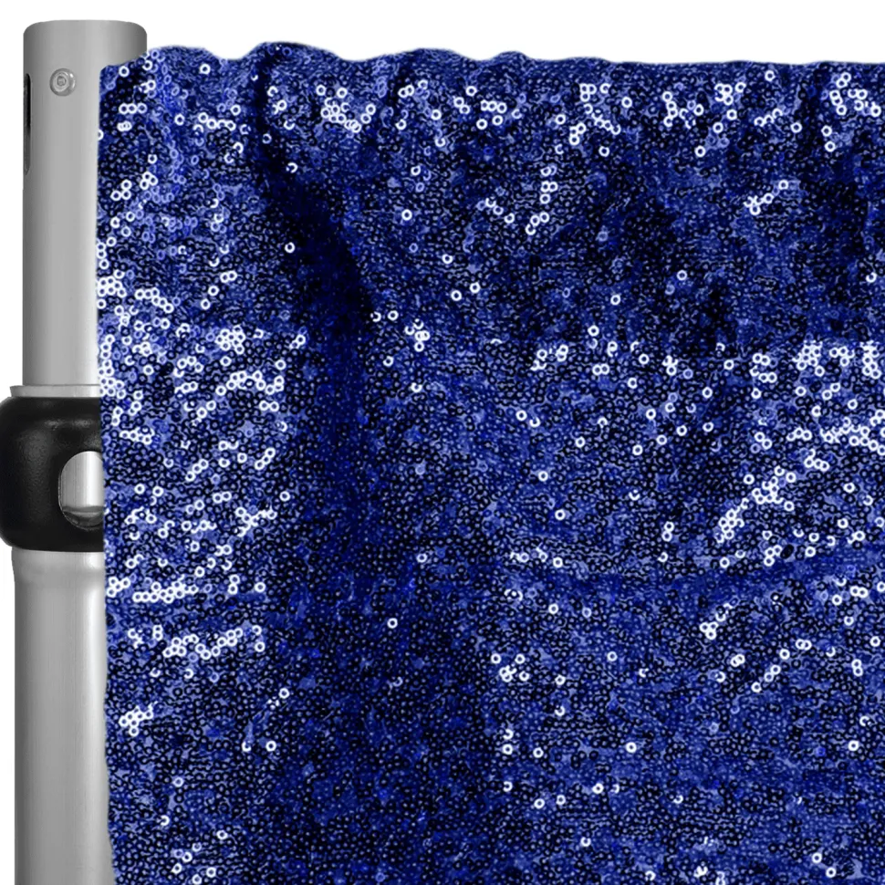 Navy Blue Sequin Backdrop Curtain w/ 4" Rod Pocket by Eastern Mills - 12ft Long x 4.5ft Wide