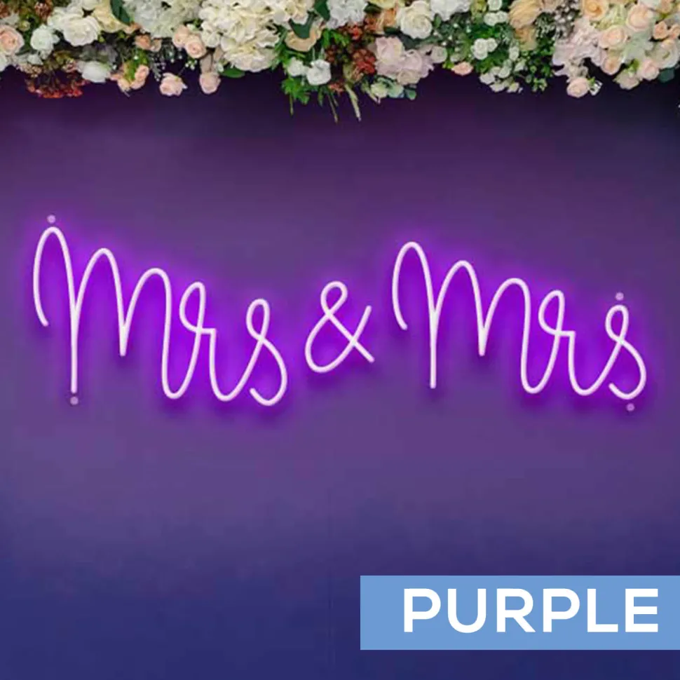 Neon Sign "Mrs & Mrs" in "Nutmeg" Font - Choose your Size and Color!
