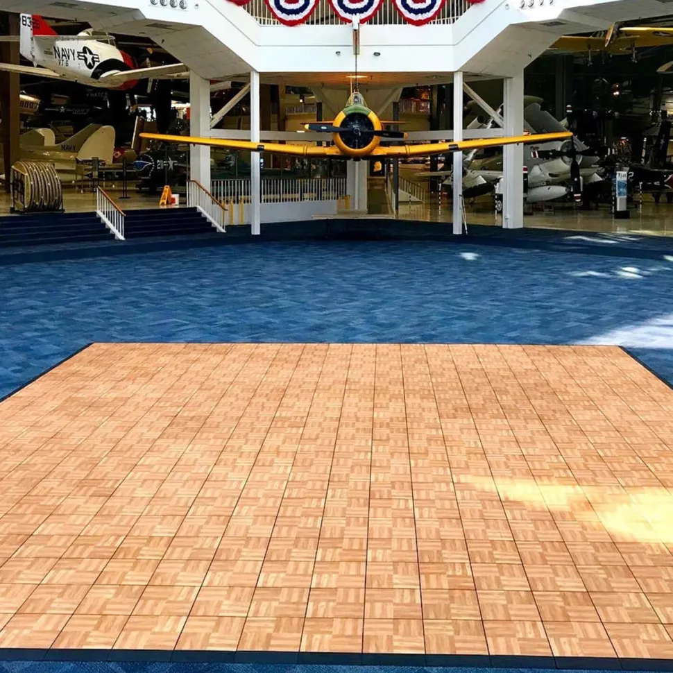 Oak Snaplock Dance Floor Set - Easy Assembly, Portable with Edging & Transport Cart! - 12" x 12" Tiles