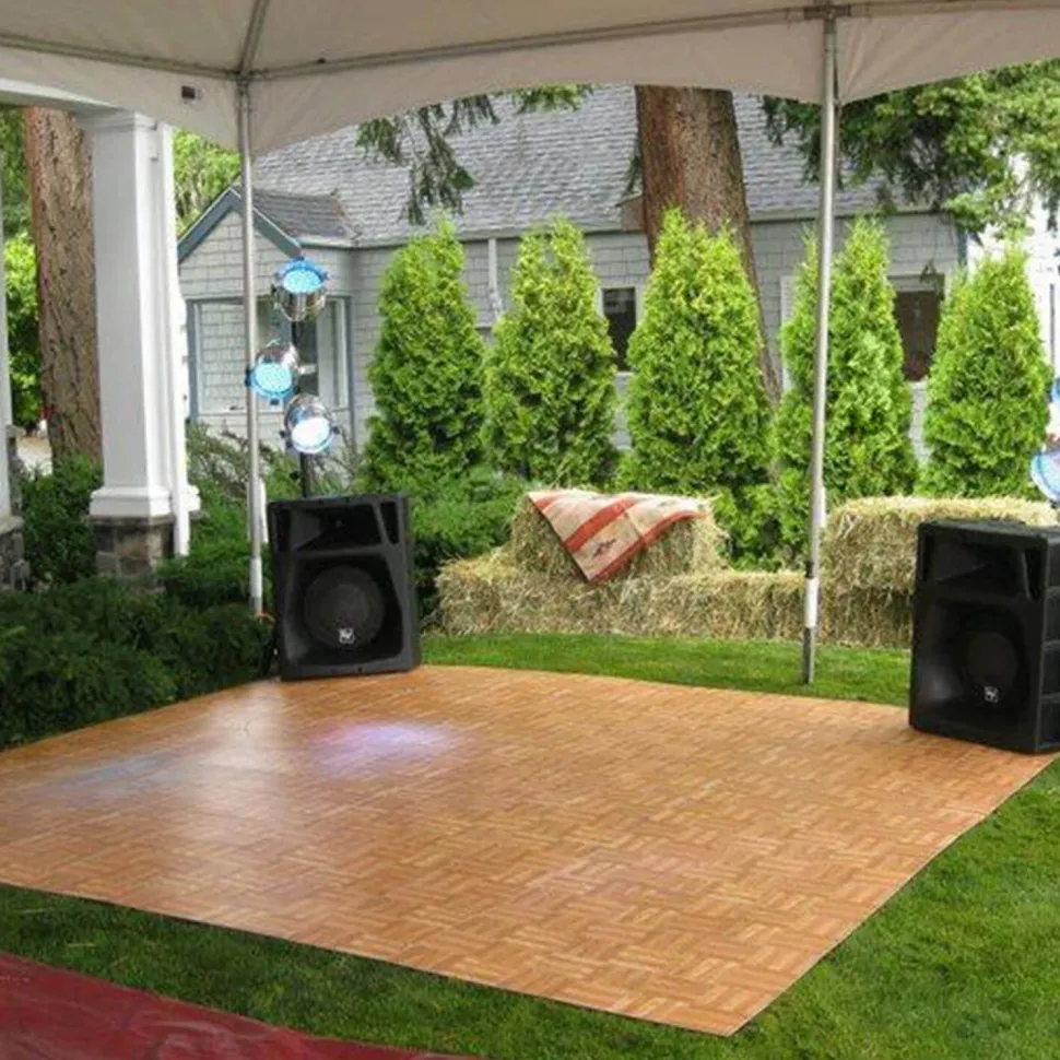 Oak Snaplock Dance Floor Set - Easy Assembly, Portable with Edging & Transport Cart! - 12" x 12" Tiles