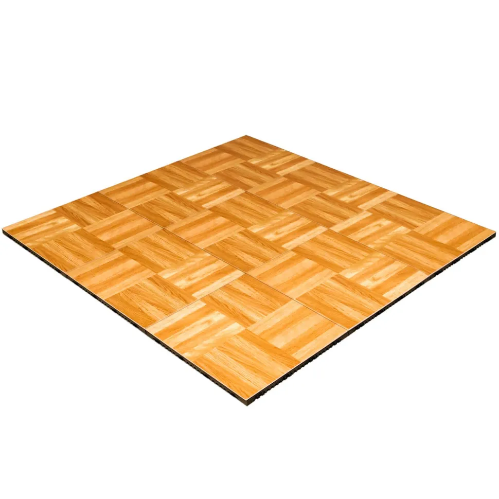 Oak Snaplock Dance Floor Set - Easy Assembly, Portable with Edging & Transport Cart! - 12" x 12" Tiles