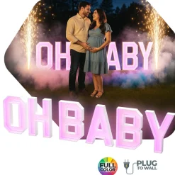 "OH BABY" Neon Wood Marquee Letters – Handmade in USA – Light Up Signs for Events & Weddings – Multiple Sizes