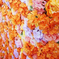 Oranges & White Mixed Florals - Curtain Style Floral Wall - Easy Install! Select Size