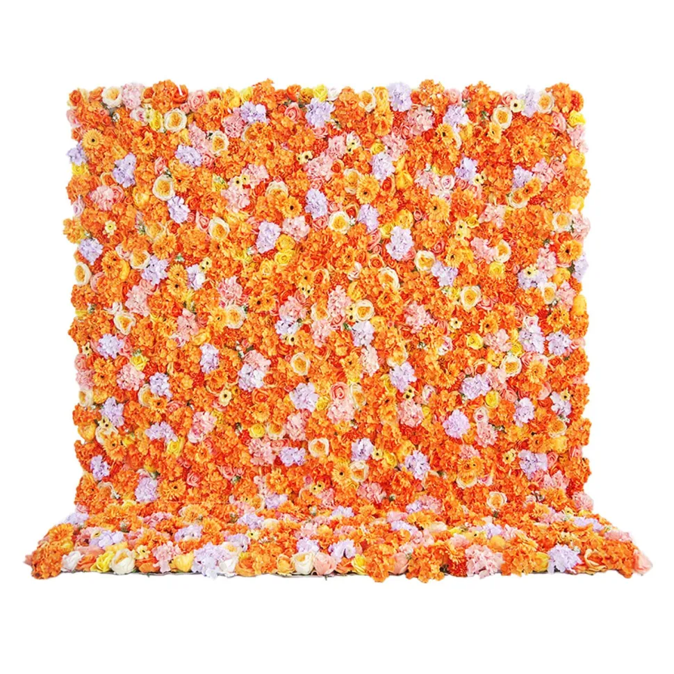 Oranges & White Mixed Florals - Curtain Style Floral Wall - Easy Install! Select Size