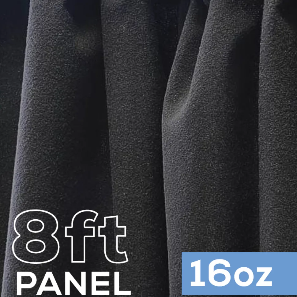 16oz. Fire Retardant Duvetyne/Commando Cloth - Sewn Drape Panel w/ 4" Rod Pockets - 8ft in Black