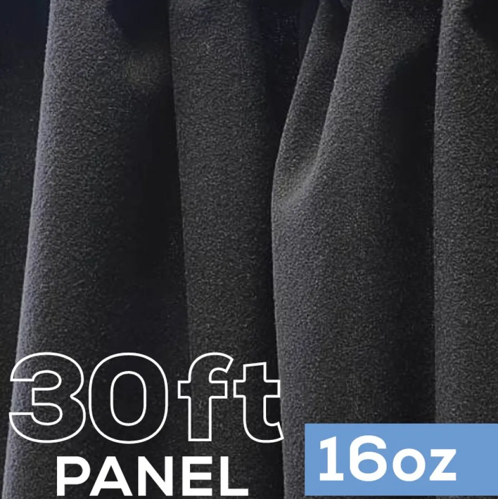 16oz. Fire Retardant Duvetyne/Commando Cloth - Sewn Drape Panel w/ 4" Rod Pockets - 30ft in Black