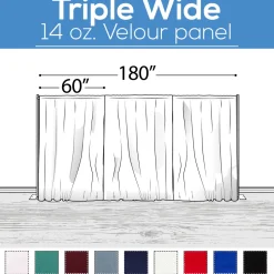 14 oz. (IFR) Production Performance Polyester Velour by Eastern Mills - Triple Wide (180") Sewn Drape Panel w/ 4" Rod Pockets - 15ft