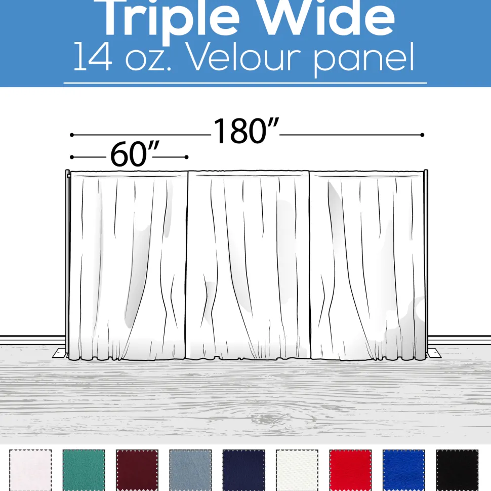 14 oz. (IFR) Production Performance Polyester Velour by Eastern Mills - Triple Wide (180") Sewn Drape Panel w/ 4" Rod Pockets - 20ft