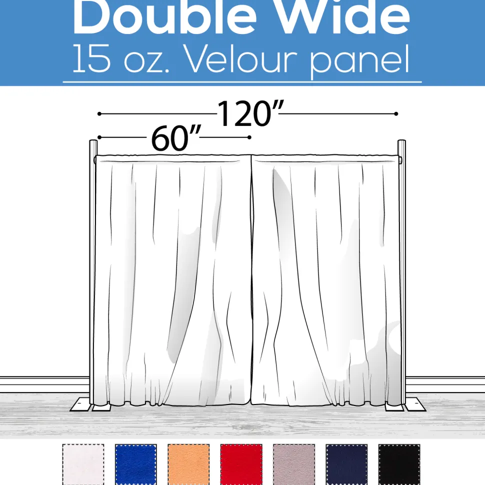 15 oz. Inherently Fire Retardant Polyester Velour - Double Wide (120") Sewn Drape Panel w/ 4" Rod Pockets - 8ft