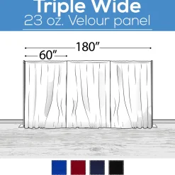 23 oz. Inherently Fire Retardant Polyester Velour - Triple Wide (180") Sewn Drape Panel w/ 4" Rod Pockets - 14ft