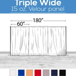15 oz. Inherently Fire Retardant Polyester Velour - Triple Wide (180") Sewn Drape Panel w/ 4" Rod Pockets - 14ft