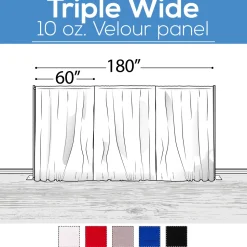 10 oz. Inherently Fire Retardant Polyester Velour - Triple Wide (180") Sewn Drape Panel w/ 4" Rod Pockets - 15ft