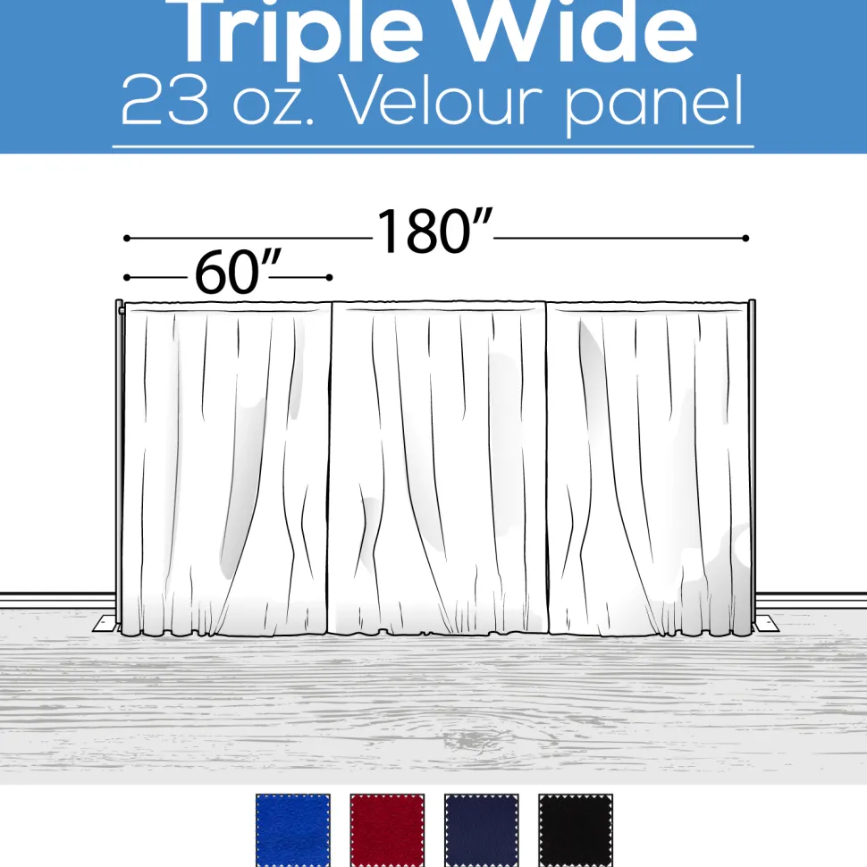 23 oz. Inherently Fire Retardant Polyester Velour - Triple Wide (180") Sewn Drape Panel w/ 4" Rod Pockets - 6ft