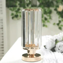 2-Pack Crystal Pendant Hurricane Candle Holders with Glass Shade - 11inches H x 4inches W (Gold Finish)