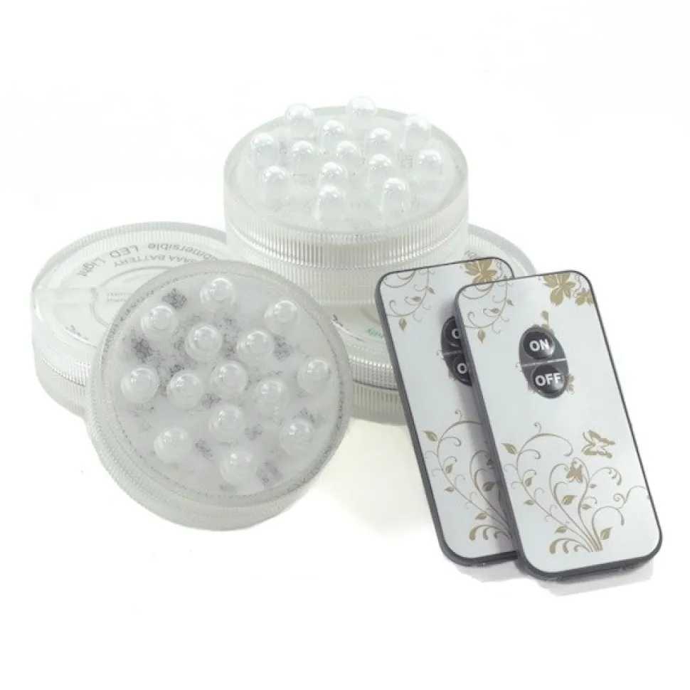 4 PACK - Small Submersible Puck Light - Battery Operated W/ Remote - White