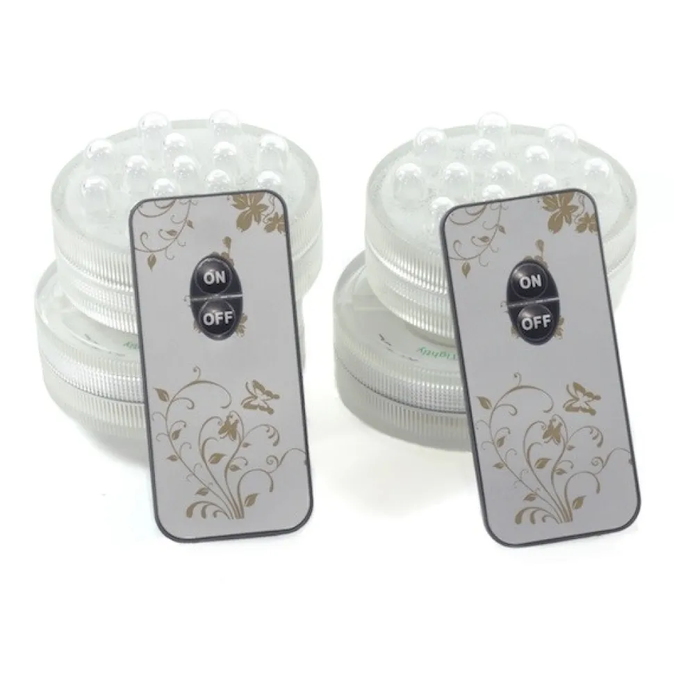 4 PACK - Small Submersible Puck Light - Battery Operated W/ Remote - White