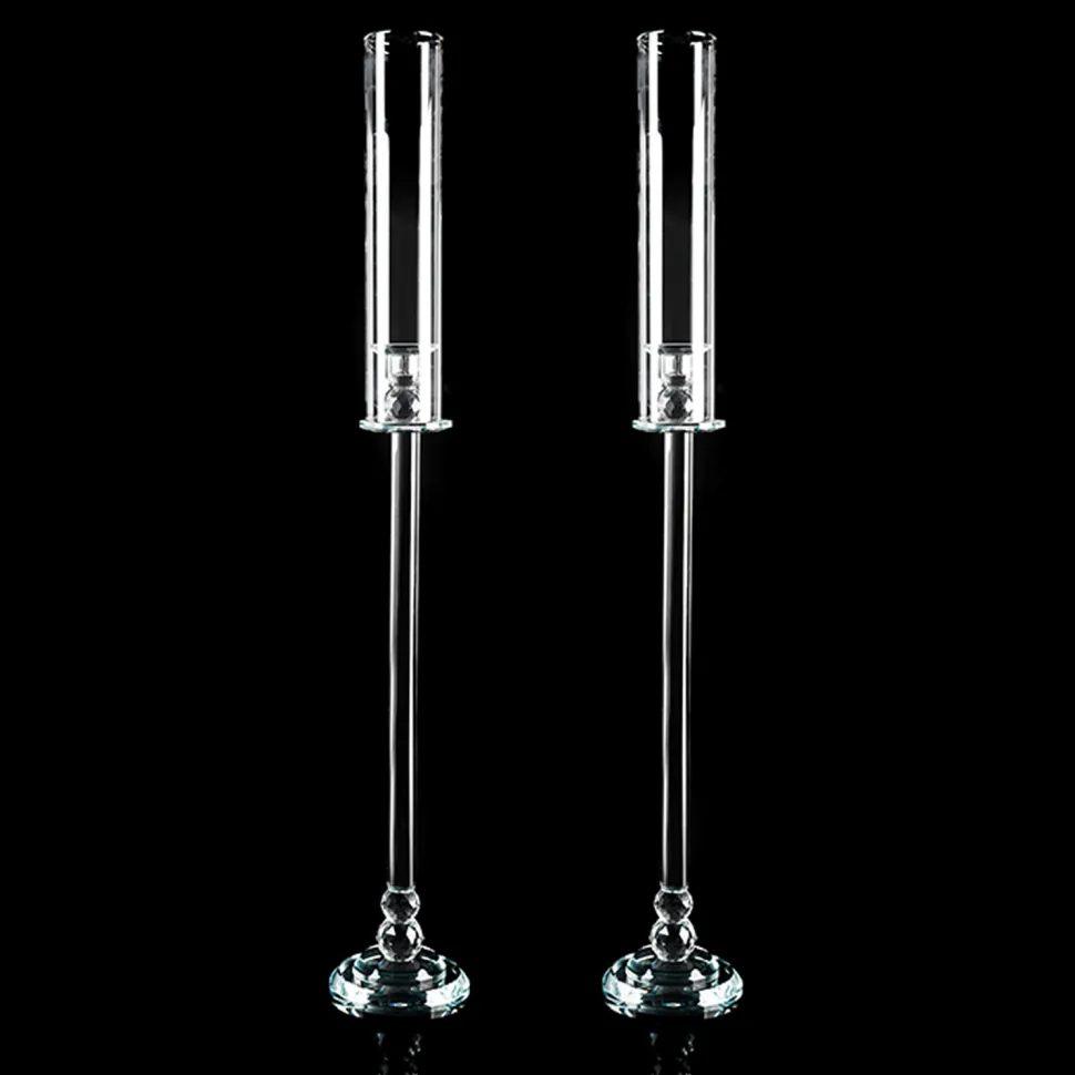 Pair of Crystal Single Arm Clear Candelabra - 34½"
