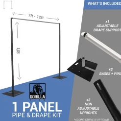 1-Panel Black Anodized Pipe and Drape Kit / Backdrop - 8ft Tall (Non-Adjustable - 1.5" Break Apart Uprights)