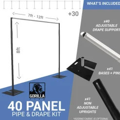 40-Panel Black Anodized Pipe and Drape Kit / Backdrop - 8 Feet Tall (Non-Adjustable)