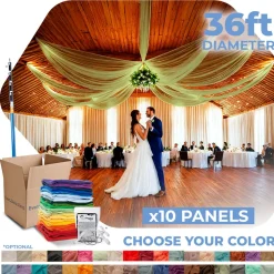 10 Panel Kit - Prefabricated Complete Ceiling Drape Kit - 36ft Diameter - Select Drop, Fabric & Color!