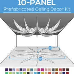 10 Panel Kit - Prefabricated Complete Ceiling Drape Kit - 40ft Diameter - Select Drop, Fabric & Color!