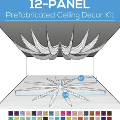 12 Panel Kit - Prefabricated Complete Ceiling Drape Kit - 36ft Diameter - Select Drop, Fabric & Color!