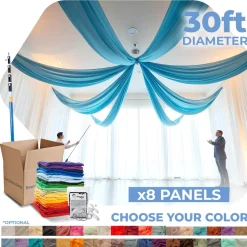 8 Panel Kit - Prefabricated Complete Ceiling Drape Kit - 30ft Diameter - Select Drop, Fabric & Color!
