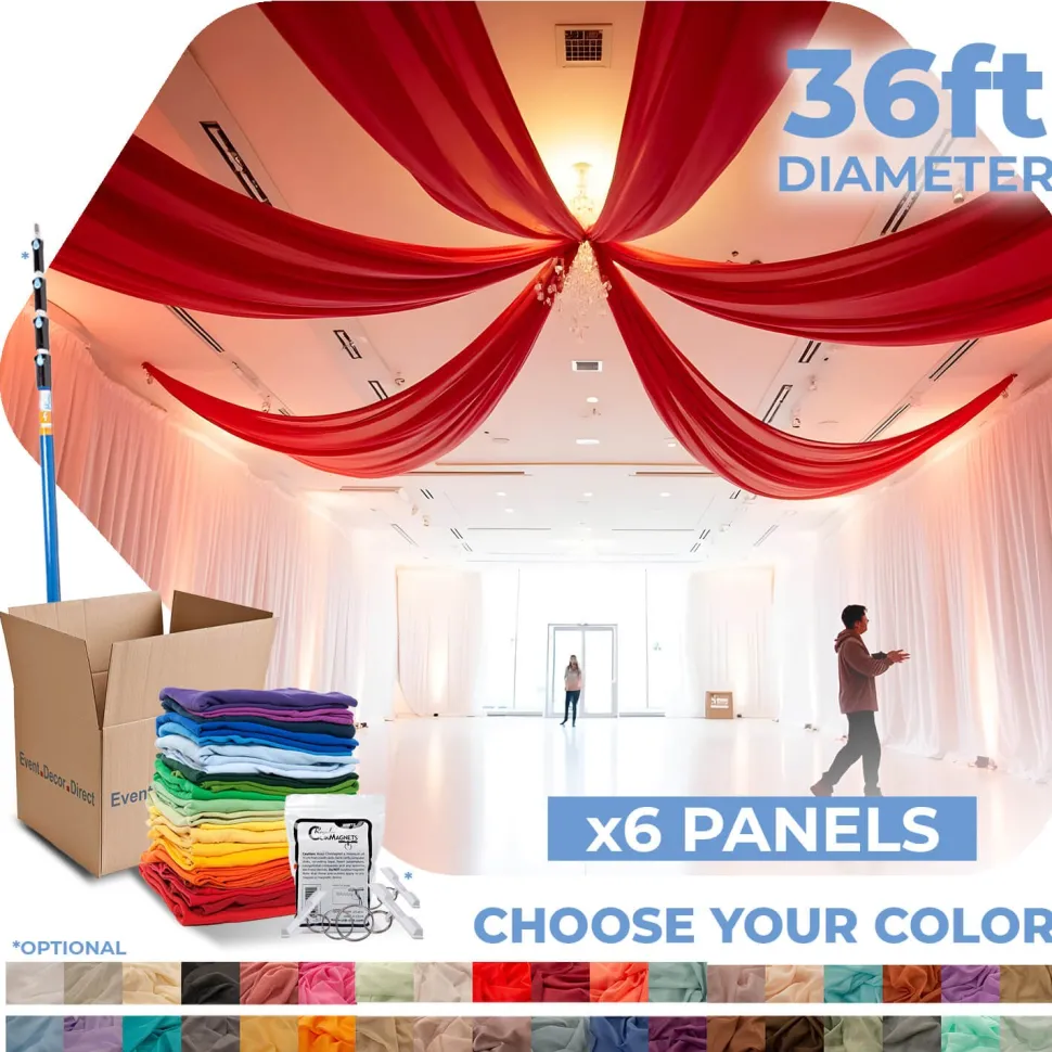 6 Panel Kit - Prefabricated Complete Ceiling Drape Kit - 36ft Diameter - Select Drop, Fabric & Color!