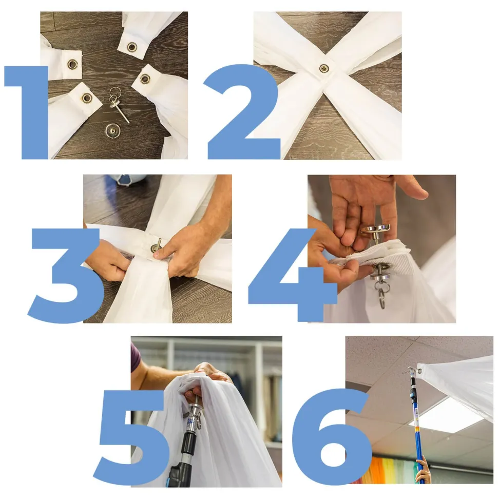 8 Panel Kit - Prefabricated Complete Ceiling Drape Kit - 20ft Diameter - Select Drop, Fabric & Color!