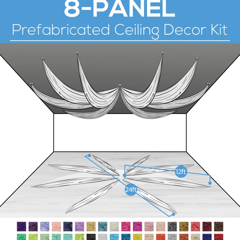 8 Panel Kit - Prefabricated Complete Ceiling Drape Kit - 24ft Diameter - Select Drop, Fabric & Color!