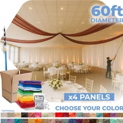 4 Panel Kit - Prefabricated Complete Ceiling Drape Kit - 60ft Diameter - Select Drop, Fabric & Color!