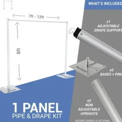1-Panel Pipe and Drape Kit / Backdrop - 8ft Tall (Non-Adjustable - 1.5
