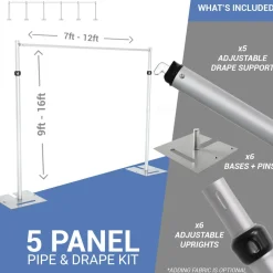 5-Panel Pipe and Drape Kit / Backdrop - 9-16 Feet Tall (Adjustable)
