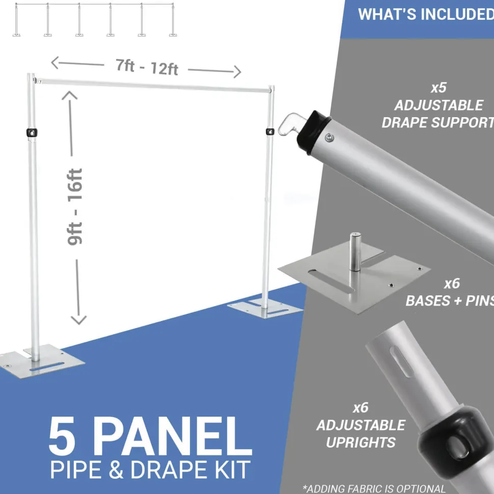 5-Panel Pipe and Drape Kit / Backdrop - 9-16 Feet Tall (Adjustable)