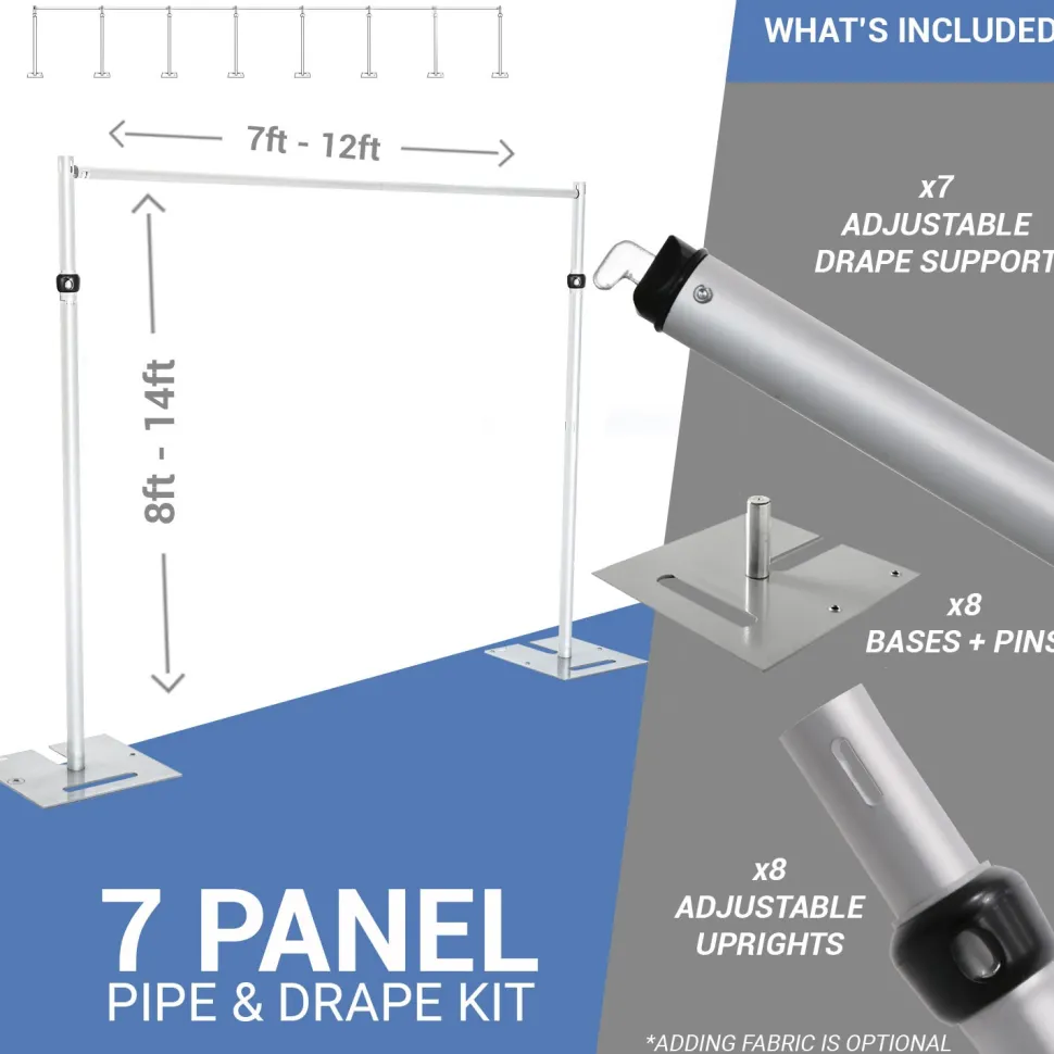 7-Panel Pipe and Drape Kit / Backdrop - 8-14 Feet Tall (Adjustable)