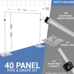 40-Panel Pipe and Drape Kit / Backdrop - 10-18 Feet Tall (Adjustable)
